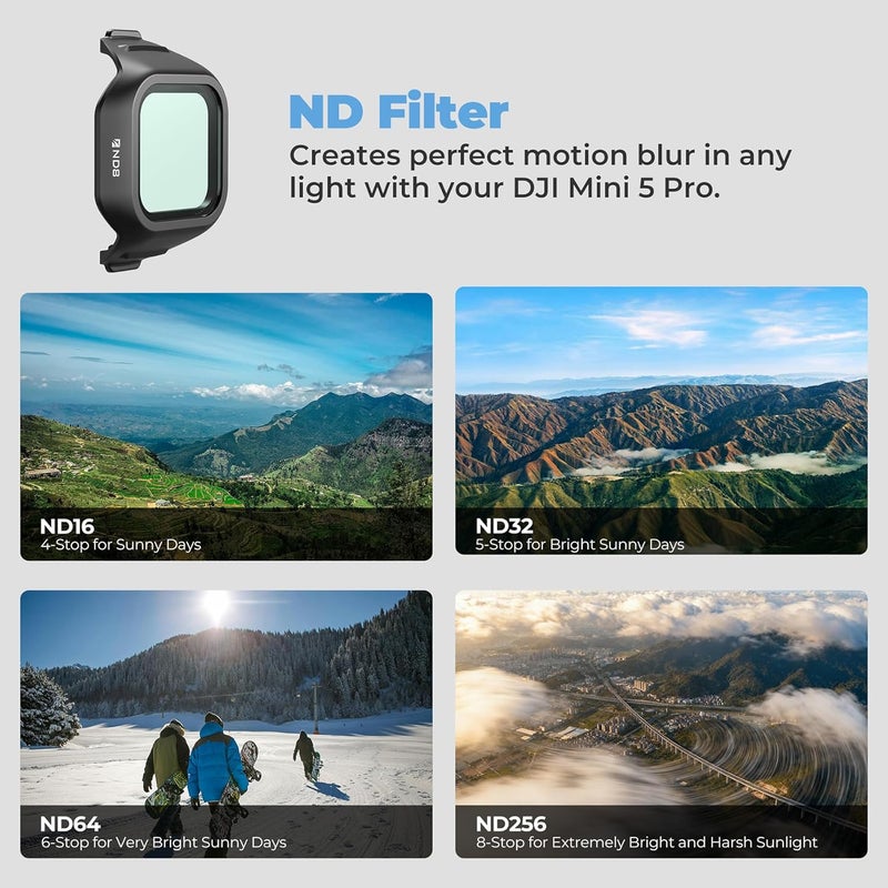 FreeWell مجموعة فلاتر ND 6-pack للاستخدام طوال اليوم لـ DJI Mini 5 Pro – ND16، ND32، ND64، ND256، ND512 و ND1000 – تحكم كامل في الضوء لمشاهد جوية سينمائية - Image 3